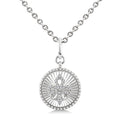 1/10 Ctw Round fluted medallion Round Cut Diamond Pirouette Fleur-De-Lis Pendant With Chain in Sterling Silver