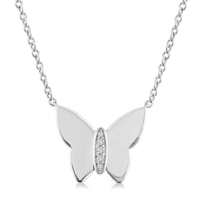 1/20 Ctw Butterfly Round Cut Diamond Fashion Pendant With Chain in Sterling Silver