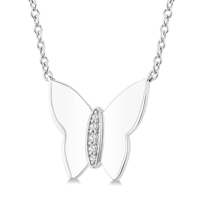 1/20 Ctw Butterfly Round Cut Diamond Fashion Pendant With Chain in Sterling Silver