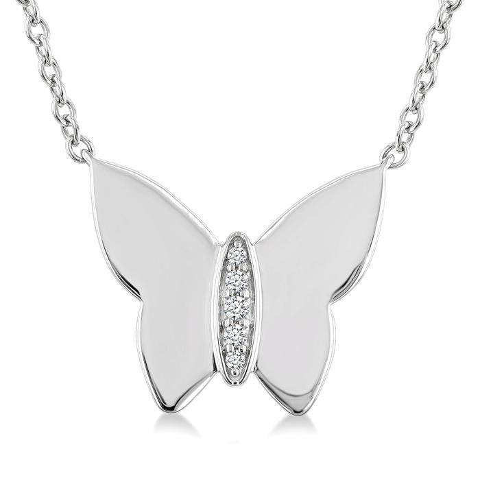 1/20 Ctw Butterfly Round Cut Diamond Fashion Pendant With Chain in Sterling Silver