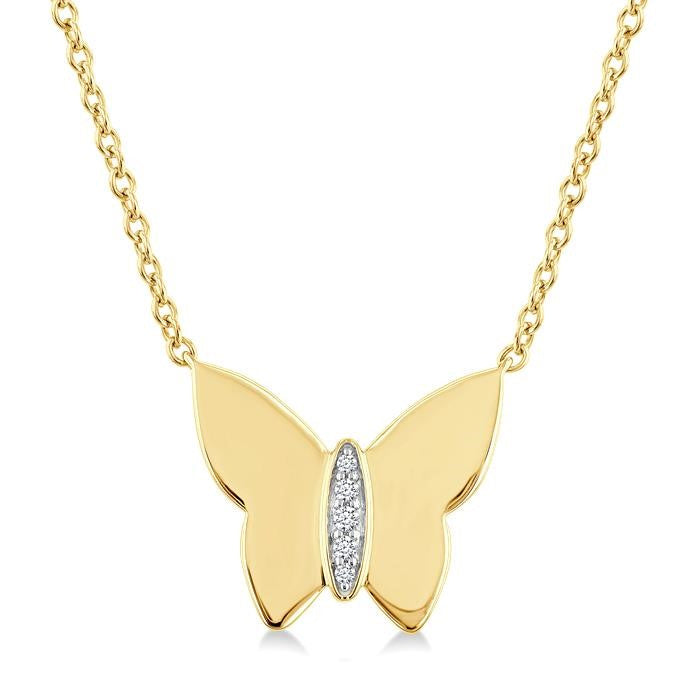 1/20 Ctw Butterfly Round Cut Diamond Fashion Pendant With Chain in Yellow Gold Vermeil
