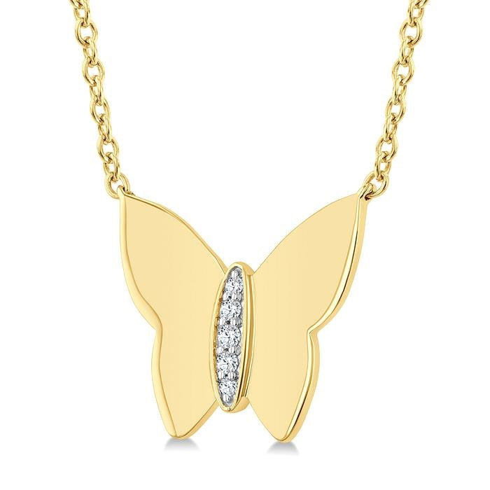 1/20 Ctw Butterfly Round Cut Diamond Fashion Pendant With Chain in Yellow Gold Vermeil