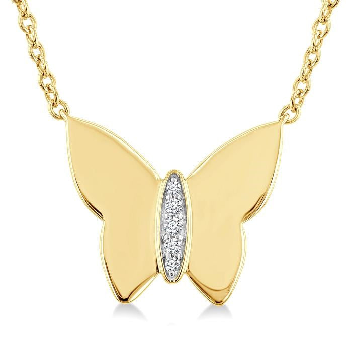 1/20 Ctw Butterfly Round Cut Diamond Fashion Pendant With Chain in Yellow Gold Vermeil