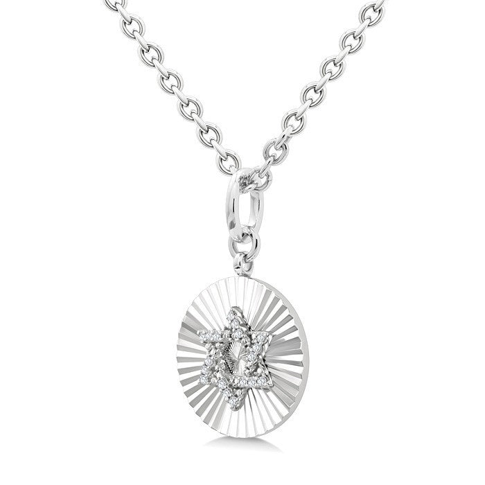 1/10 Ctw Round Fluted Medallion Round Cut Diamond Pirouette Star of David Pendant With Chain in Sterling Silver