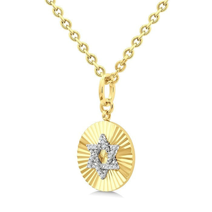 1/10 Ctw Star Of David Round Cut Diamond Pirouette Fluted Circle Medallion Pendant With Chain in Yellow Gold Vermeil
