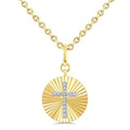 1/10 Ctw Latin Cross Round Cut Diamond Pirouette Fluted Circle Medallion Pendant With Chain in Yellow Gold Vermeil