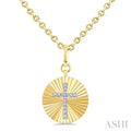 1/10 Ctw Latin Cross Round Cut Diamond Pirouette Fluted Circle Medallion Pendant With Chain in Yellow Gold Vermeil