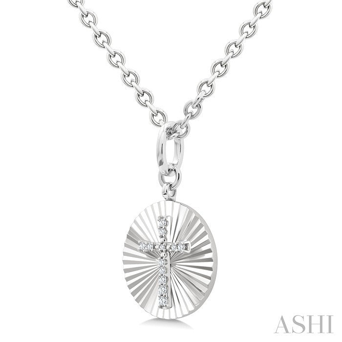 1/10 Ctw Round Fluted Medallion Round Cut Diamond Pirouette Cross Pendant With Chain in Sterling Silver