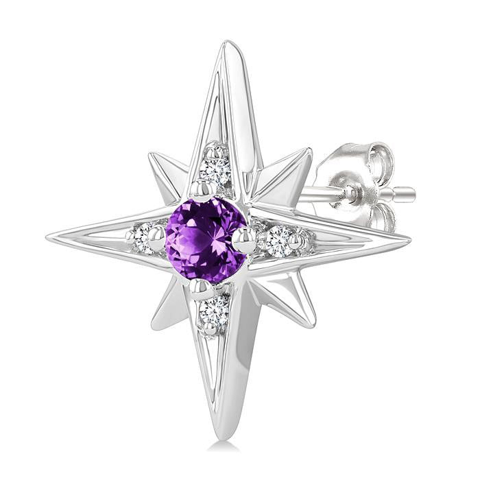 Silver Star Gemstone & Diamond Fashion Earrings