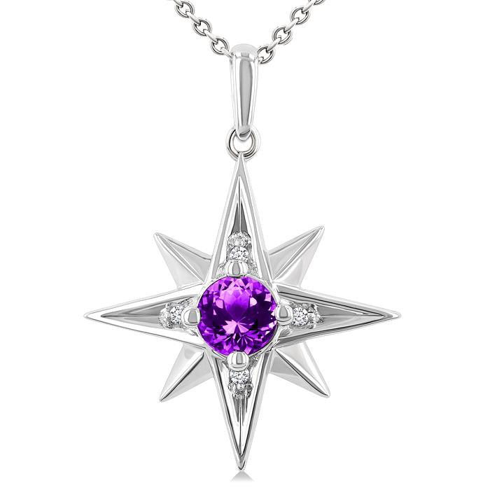 Silver Star Gemstone & Diamond Fashion Pendant