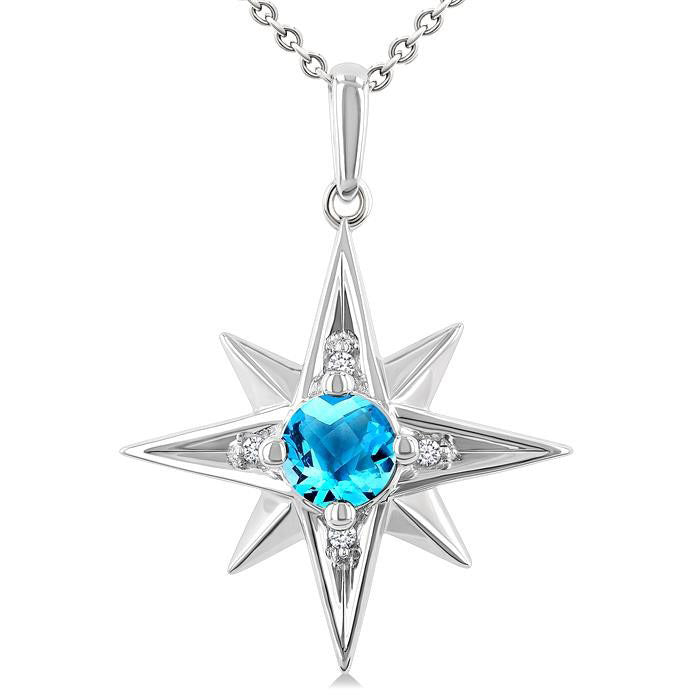 Silver Star Gemstone & Diamond Fashion Pendant
