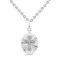1/10 Ctw Oval Fluted Medallion Round Cut Diamond Pirouette Cross Pendant With Chain in Sterling Silver