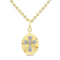 1/10 Ctw Templar Cross Round Cut Diamond Pirouette Fluted Oval Medallion Pendant With Chain in Yellow Gold Vermeil