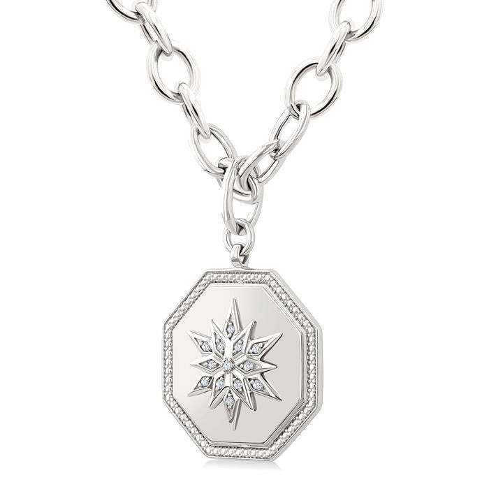 Silver Octagon Star Medallion Diamond Pendant