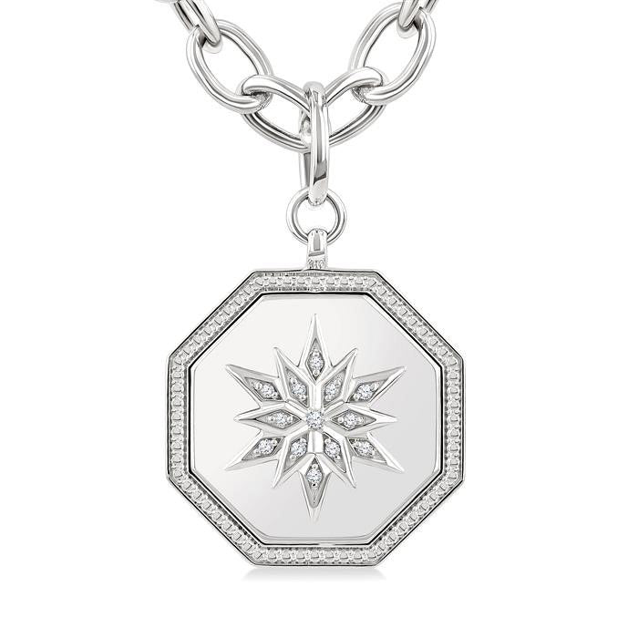 Silver Octagon Star Medallion Diamond Pendant