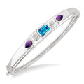 7x5 MM Octagon Shape Blue Topaz & 6x4 MM Pear Shape Amethyst and 1/10 Ctw Round Cut Diamond Semi-Precious Bangle in Sterling Silver