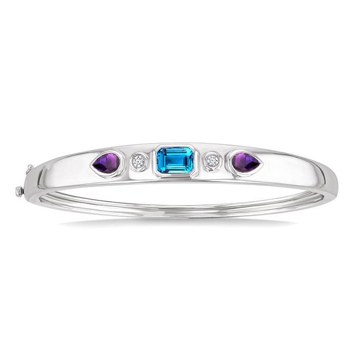 Silver Mixed Shape Gemstone & Diamond Bangle
