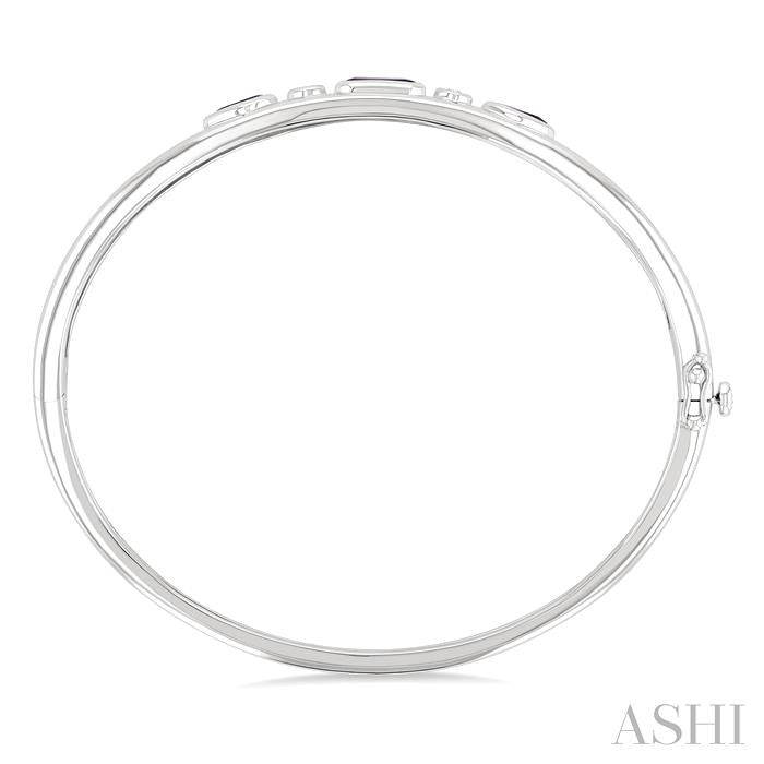 7x5 MM Octagon Shape Blue Topaz & 6x4 MM Pear Shape Amethyst and 1/10 Ctw Round Cut Diamond Semi-Precious Bangle in Sterling Silver
