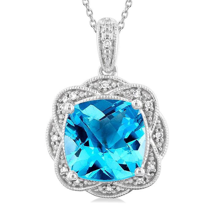 Halcyon Silver Cushion Shape Gemstone & Diamond Pendant