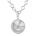 1/20 Ctw Circle Fluted Medallion Round Cut Diamond Pirouette Moon & Star Fashion Pendant With Chain in Sterling Silver