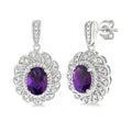 7X5 MM Oval Cut Amethyst and 1/20 Ctw Round Cut Diamond Semi-Precious Earrings in Sterling Silver
