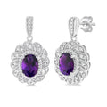 Silver Oval Shape Gemstone & Diamond Earrings
