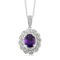 8X6 MM Oval Cut Amethyst and 1/20 Ctw Round Cut Diamond Semi-Precious Pendant With Chain in Sterling Silver