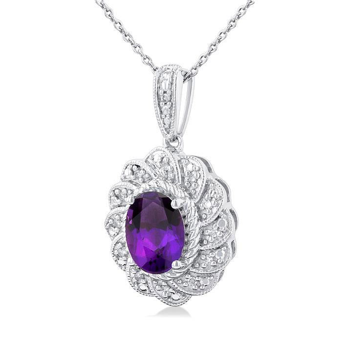 Sonata Silver Oval Shape Gemstone & Diamond Pendant