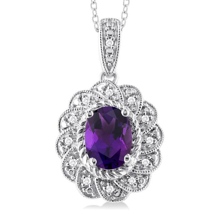 Sonata Silver Oval Shape Gemstone & Diamond Pendant