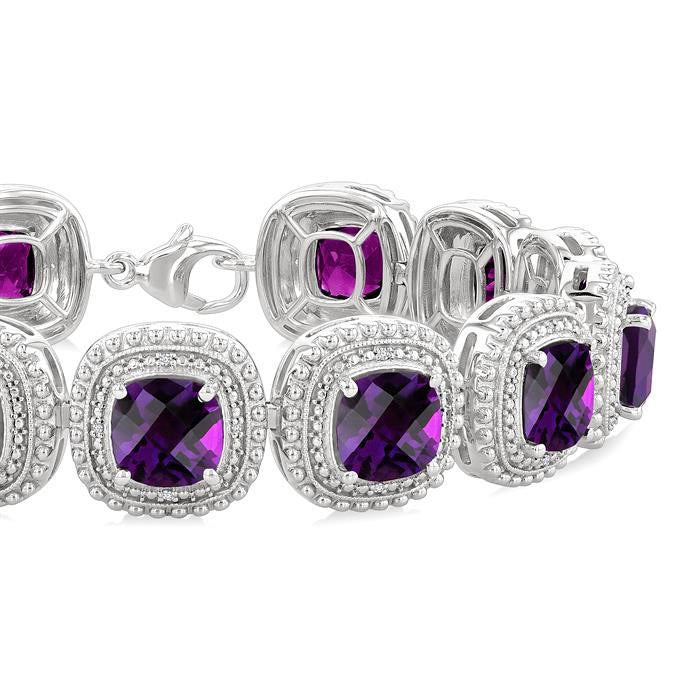 Silver Cushion Shape Gemstone & Diamond Bracelet