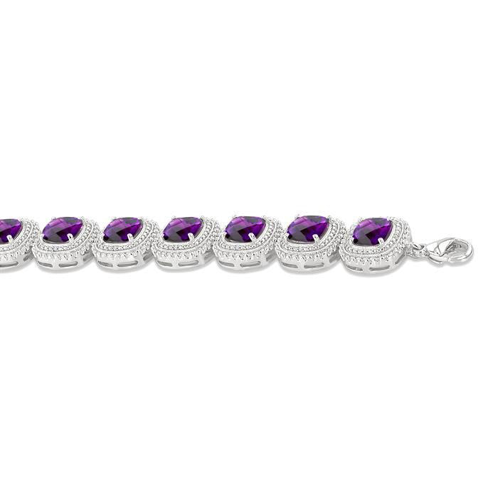 Silver Cushion Shape Gemstone & Diamond Bracelet