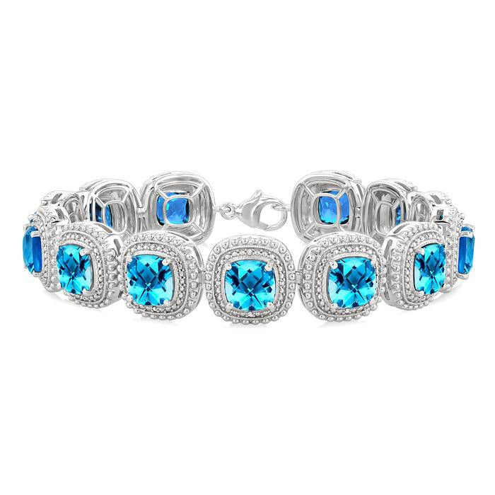 Silver Cushion Shape Gemstone & Diamond Bracelet