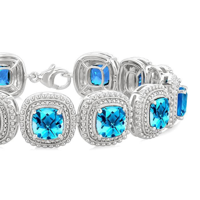 Silver Cushion Shape Gemstone & Diamond Bracelet