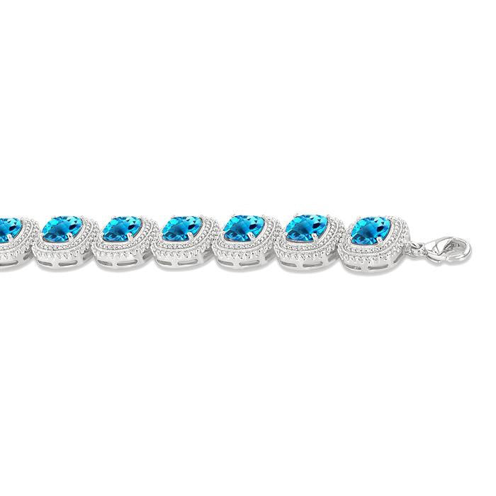 Silver Cushion Shape Gemstone & Diamond Bracelet