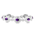 7X5 MM Oval Shape Amethyst and 1/10 Ctw Round Cut Diamond Bold Bracelet in Sterling Silver