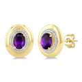 7X5 MM Oval Shape Amethyst and 1/20 Ctw Round Cut Diamond Semi-Precious Earrings in Yellow Gold Vermeil