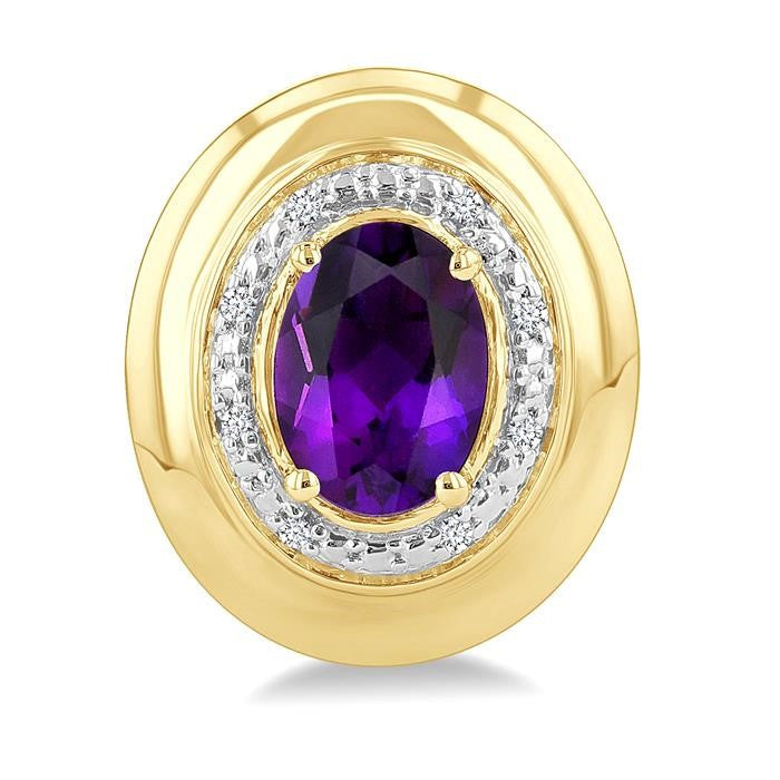 7X5 MM Oval Shape Amethyst and 1/20 Ctw Round Cut Diamond Semi-Precious Earrings in Yellow Gold Vermeil