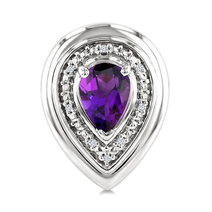 7X5 MM Pear Cut Amethyst and 1/20 Ctw Round Cut Diamond Semi-Precious Bold Earrings in Sterling Silver