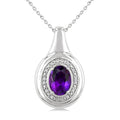 8X6 MM Oval Shape Amethyst and 1/20 Ctw Round Cut Diamond Semi-precious Pendant With Chain in Sterling Silver