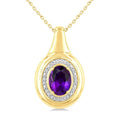8X6 MM Oval Shape Amethyst and 1/20 Ctw Round Cut Diamond Semi-precious Pendant With Chain in Yellow Gold Vermeil