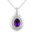Silver Oval Shape Gemstone & Diamond Pendant