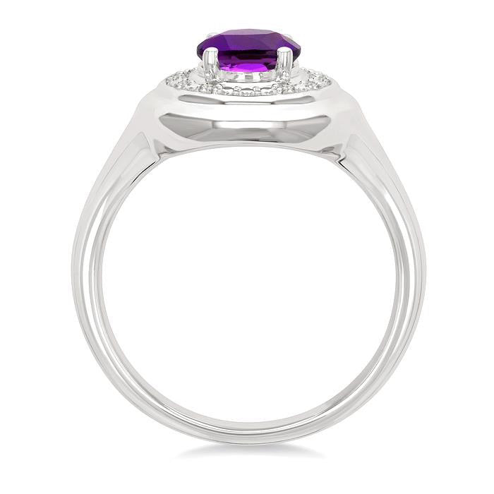 Silver Oval Shape Gemstone & Diamond Ring