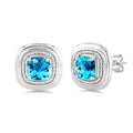 6 MM Cushion Shape Blue Topaz and 1/20 Ctw Round Cut Diamond Semi-Precious Earrings in Sterling Silver