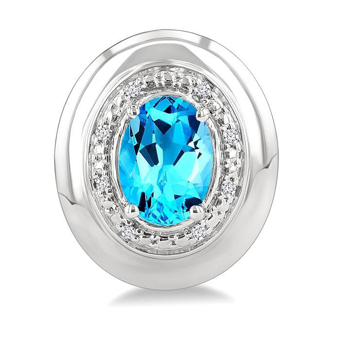 Silver Oval Shape Gemstone & Diamond Earrings