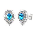 7X5 MM Pear Cut Blue Topaz and 1/20 Ctw Round Cut Diamond Semi-Precious Bold Earrings in Sterling Silver