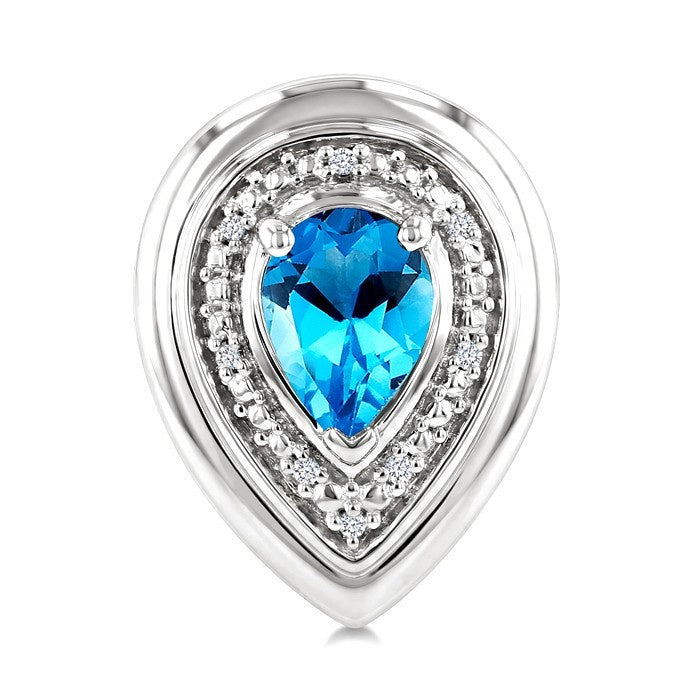 7X5 MM Pear Cut Blue Topaz and 1/20 Ctw Round Cut Diamond Semi-Precious Bold Earrings in Sterling Silver