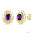 7X5 MM Oval Shape Amethyst and 1/20 Ctw Round Cut Diamond Semi-Precious Earrings in Yellow Gold Vermeil