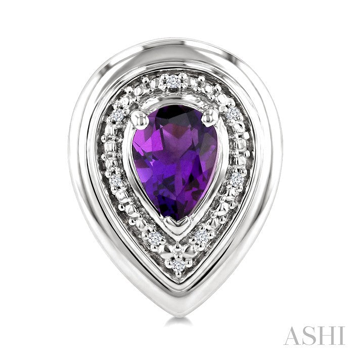 7X5 MM Pear Cut Amethyst and 1/20 Ctw Round Cut Diamond Semi-Precious Bold Earrings in Sterling Silver