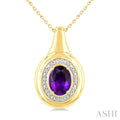 8X6 MM Oval Shape Amethyst and 1/20 Ctw Round Cut Diamond Semi-precious Pendant With Chain in Yellow Gold Vermeil
