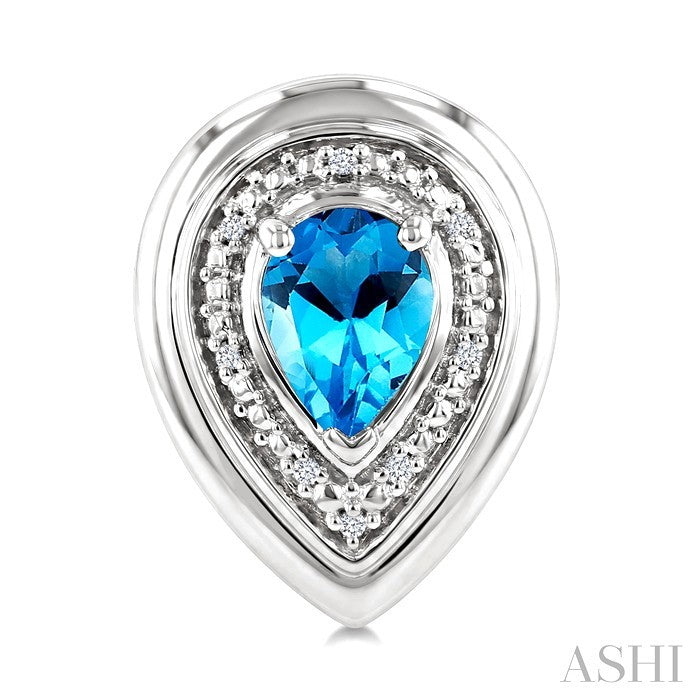 7X5 MM Pear Cut Blue Topaz and 1/20 Ctw Round Cut Diamond Semi-Precious Bold Earrings in Sterling Silver